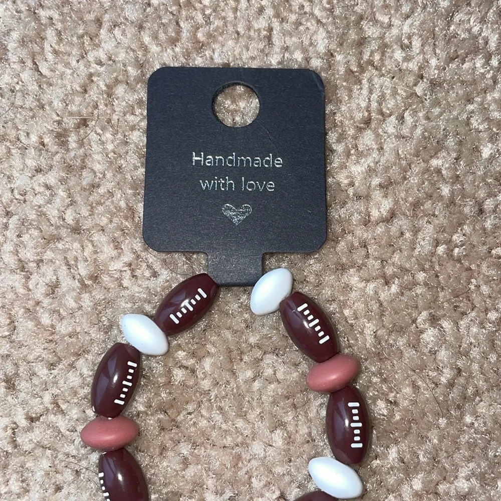 Football Bead Bracelet Wrist Keychain Leather Tassel  Key Ring Bag Accessories
